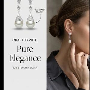 Aurora 925 Sterling Silver Freshwater Pearl Drop Earrings. Several Colors